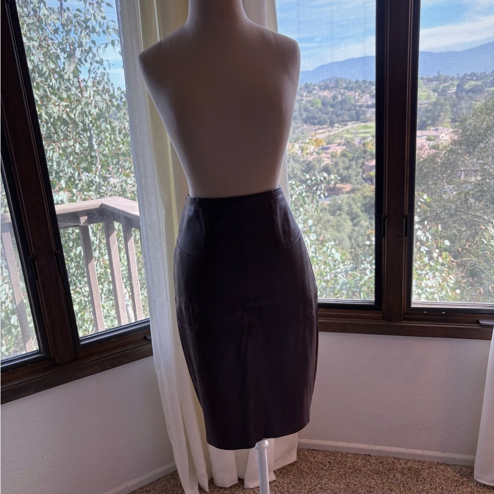 Express faux leather brown pencil skirt with appropriate slit